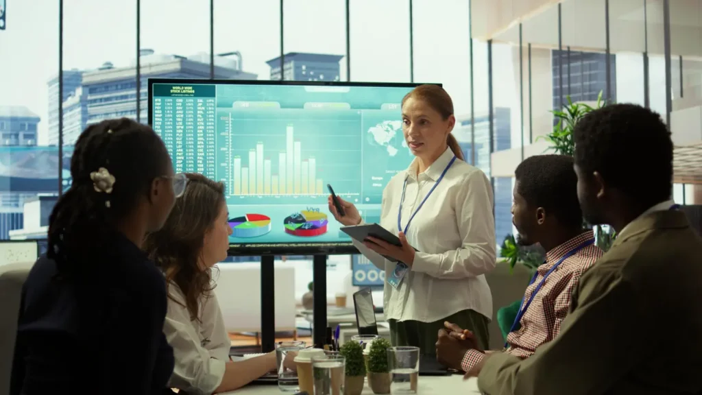 Accountants using AI technology to analyse financial data and improve accounting efficiency